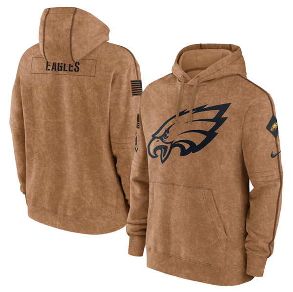 Men's Philadelphia Eagles 2023 Brown Salute to Service Pullover Hoodie - Puhuasuan