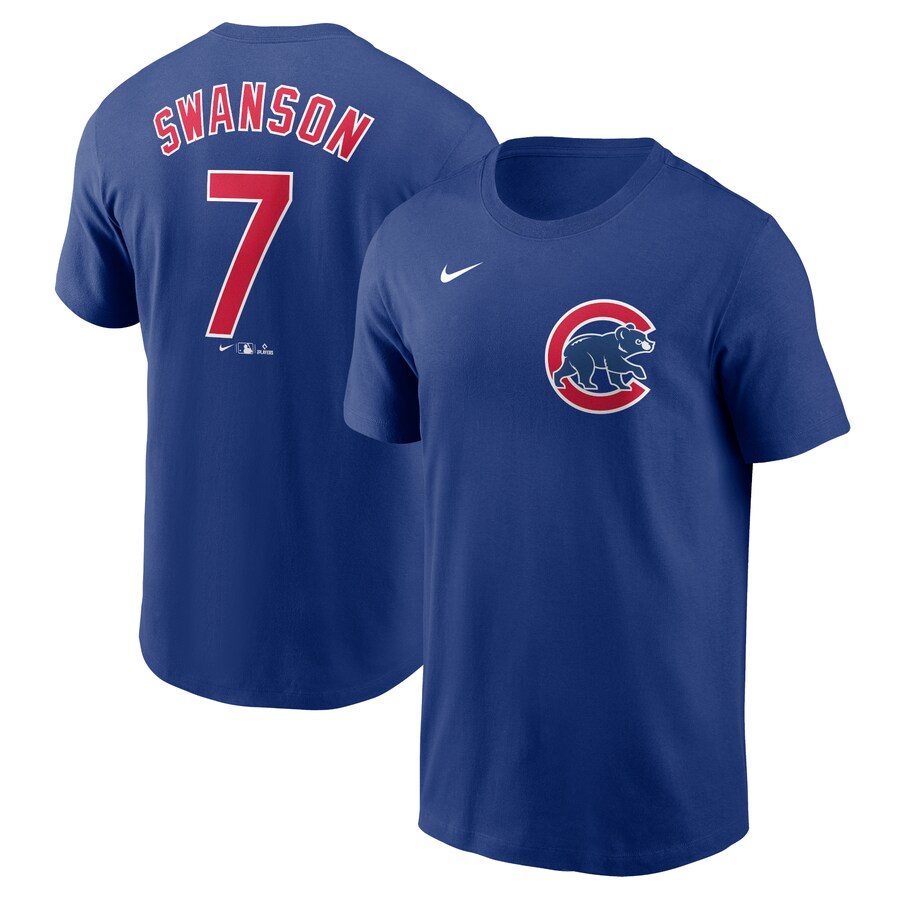 Men's Chicago Cubs Dansby Swanson Nike Royal Fuse Name & Number T-Shirt - Puhuasuan