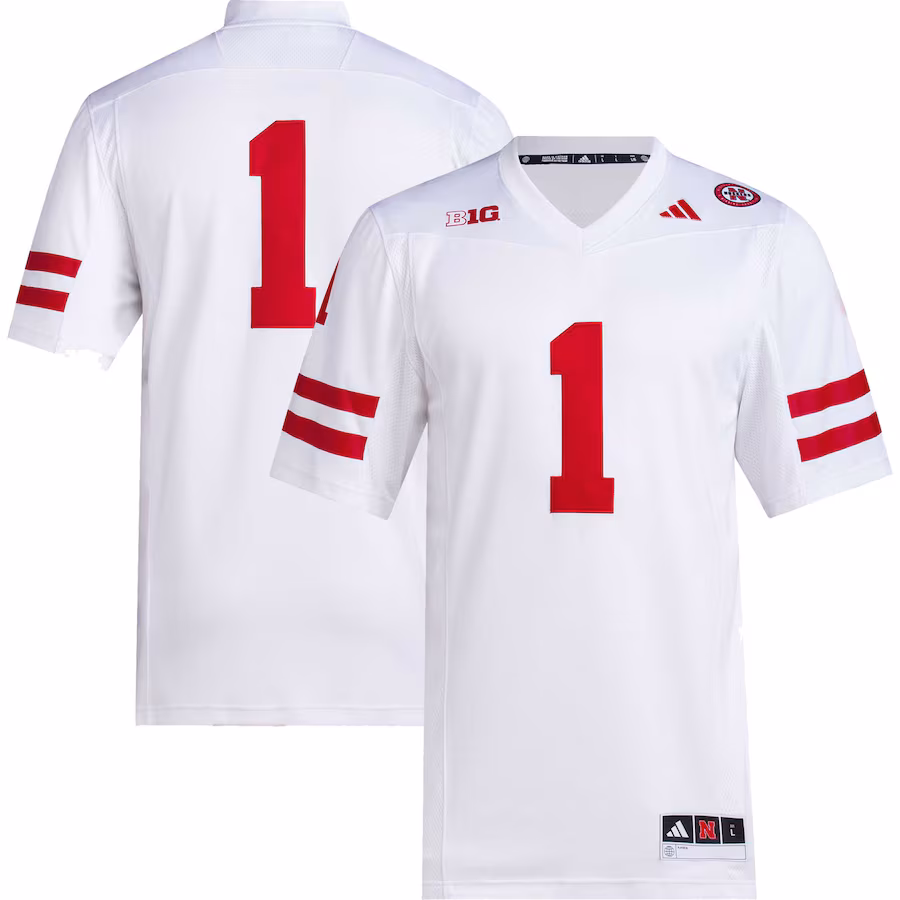 Men's adidas #1 White Nebraska Huskers Premier Football Jersey - Puhuasuan