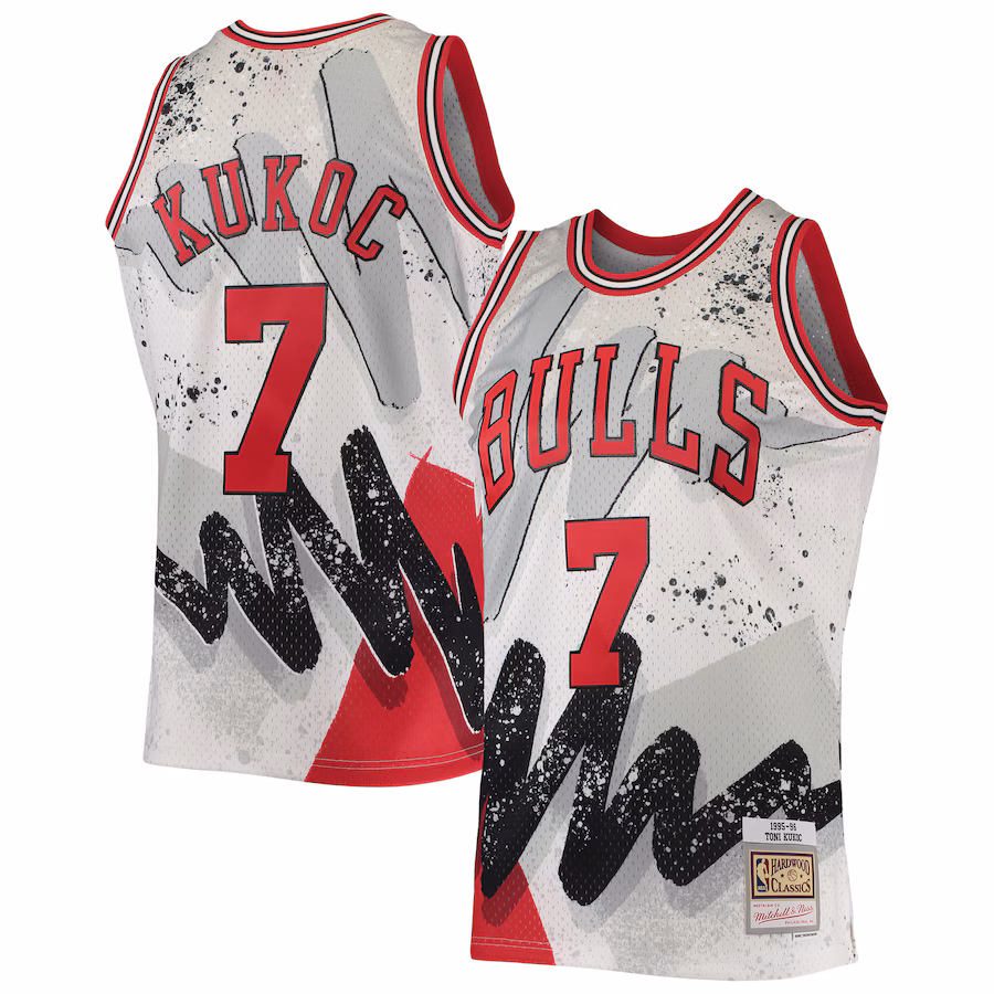 Men's Chicago Bulls Toni Kukoc Mitchell & Ness White Hardwood Classics 1995/96 Hyper Hoops Swingman Jersey - Puhuasuan