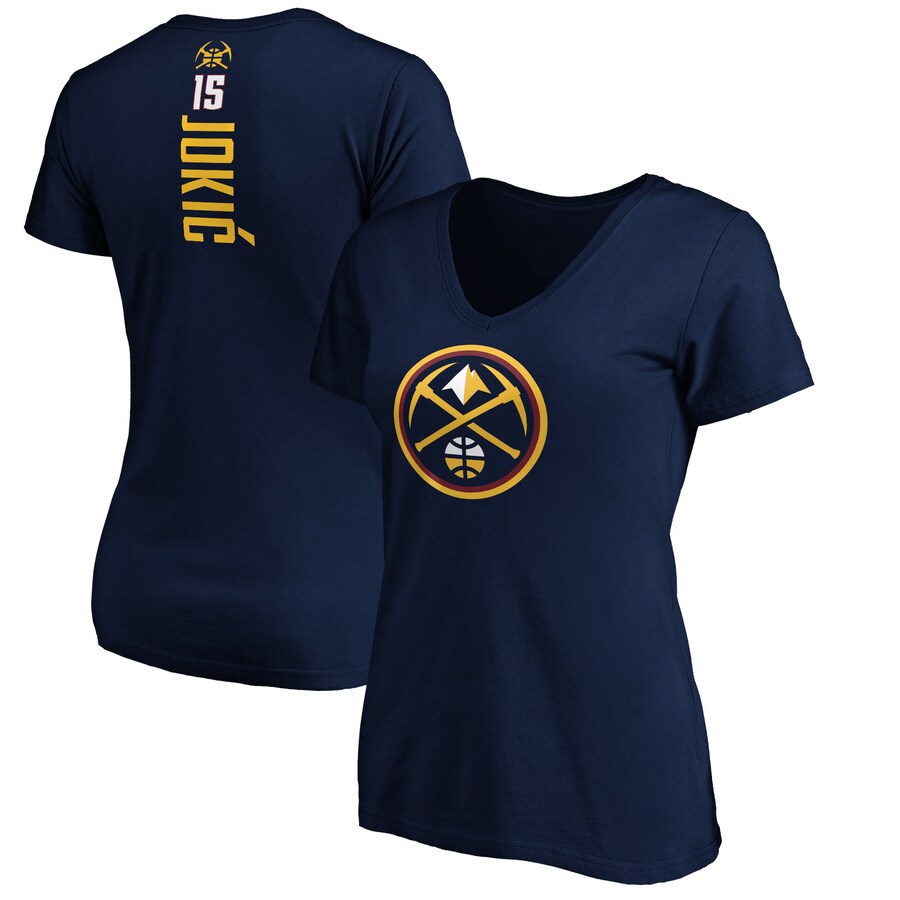 Women's Denver Nuggets Nikola Jokic Navy Playmaker Name & Number V-Neck T-Shirt - Puhuasuan