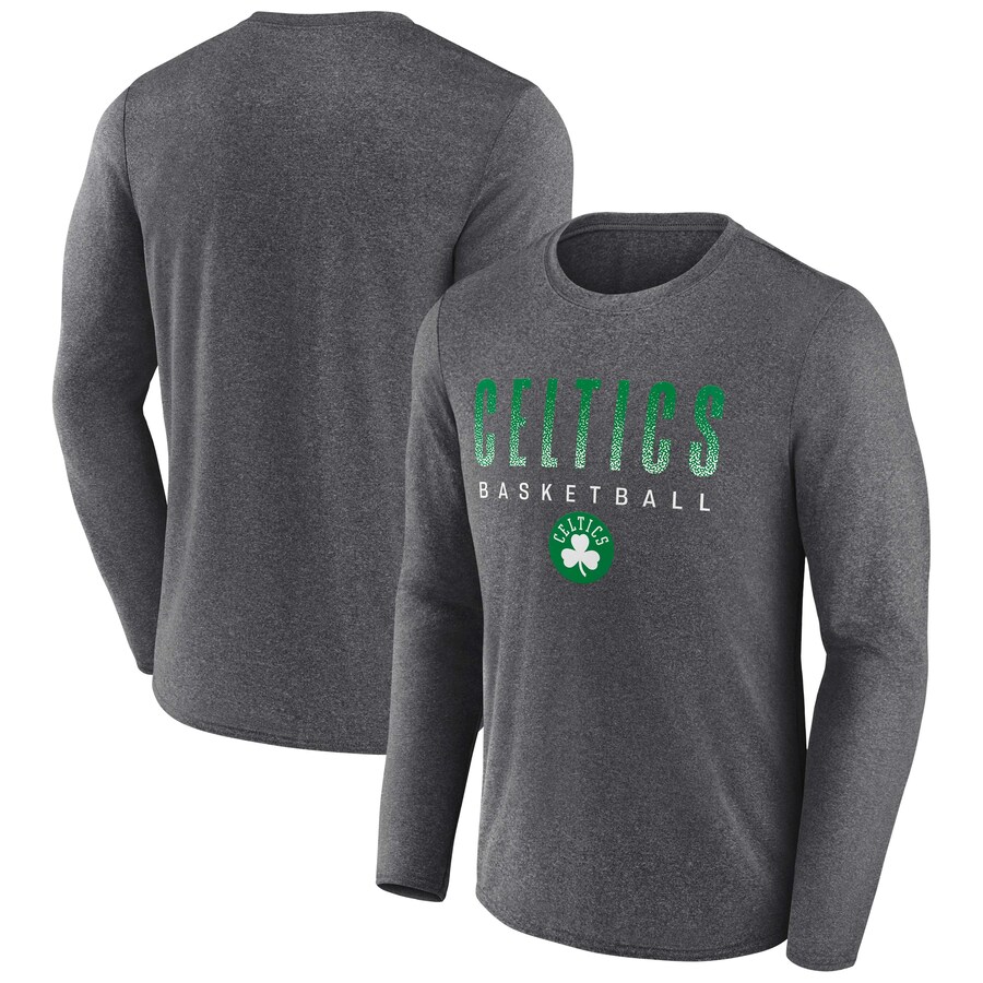 Men's Boston Celtics Fanatics Heathered Charcoal Where Legends Play Iconic Practice Long Sleeve T-Shirt - Puhuasuan
