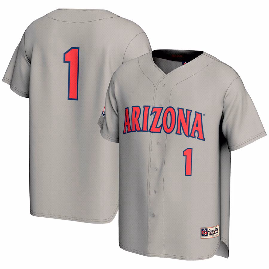 #1 Arizona Wildcats GameDay Greats Lightweight Baseball Fashion Jersey - Gray - Puhuasuan