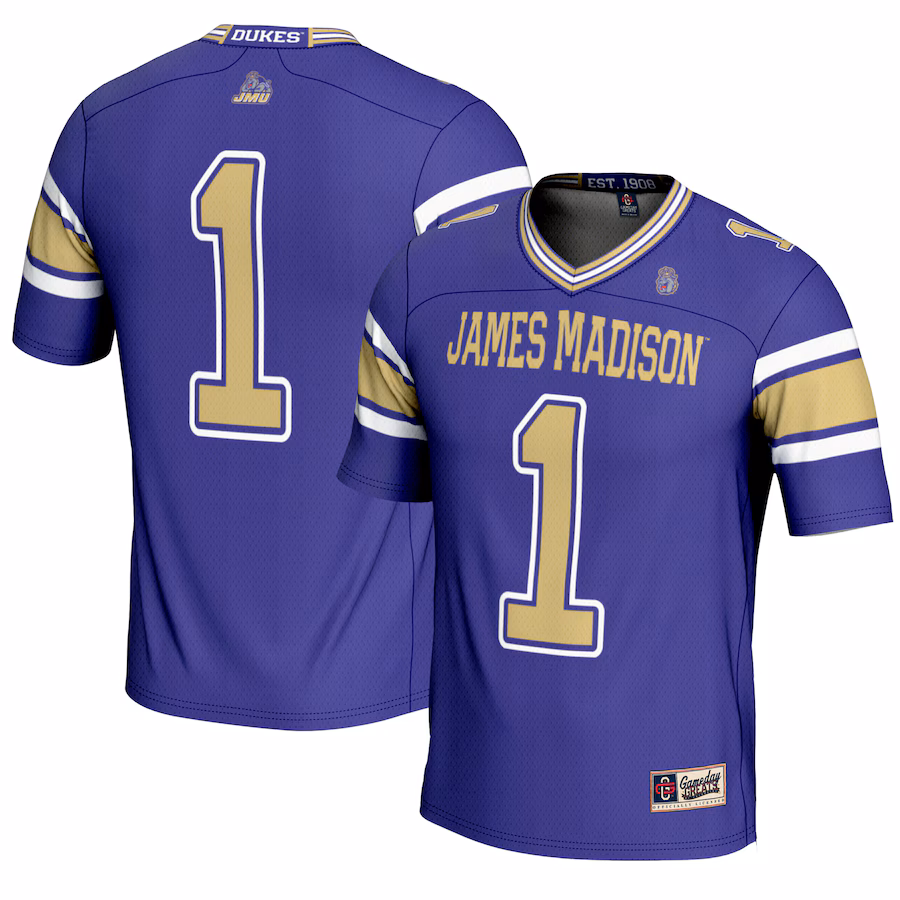 Youth GameDay Greats #1 Purple James Madison Dukes Endzone Football Jersey - Puhuasuan