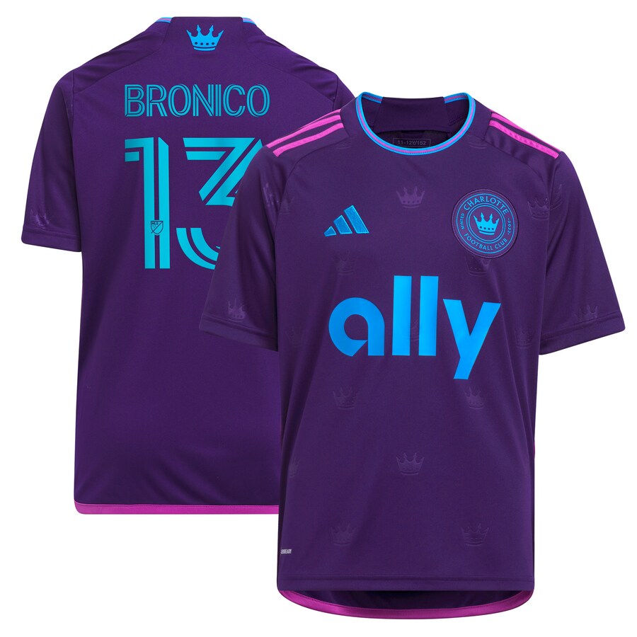 Youth Charlotte FC Brandt Bronico adidas Purple 2023 Crown Jewel Kit Replica Jersey - Puhuasuan