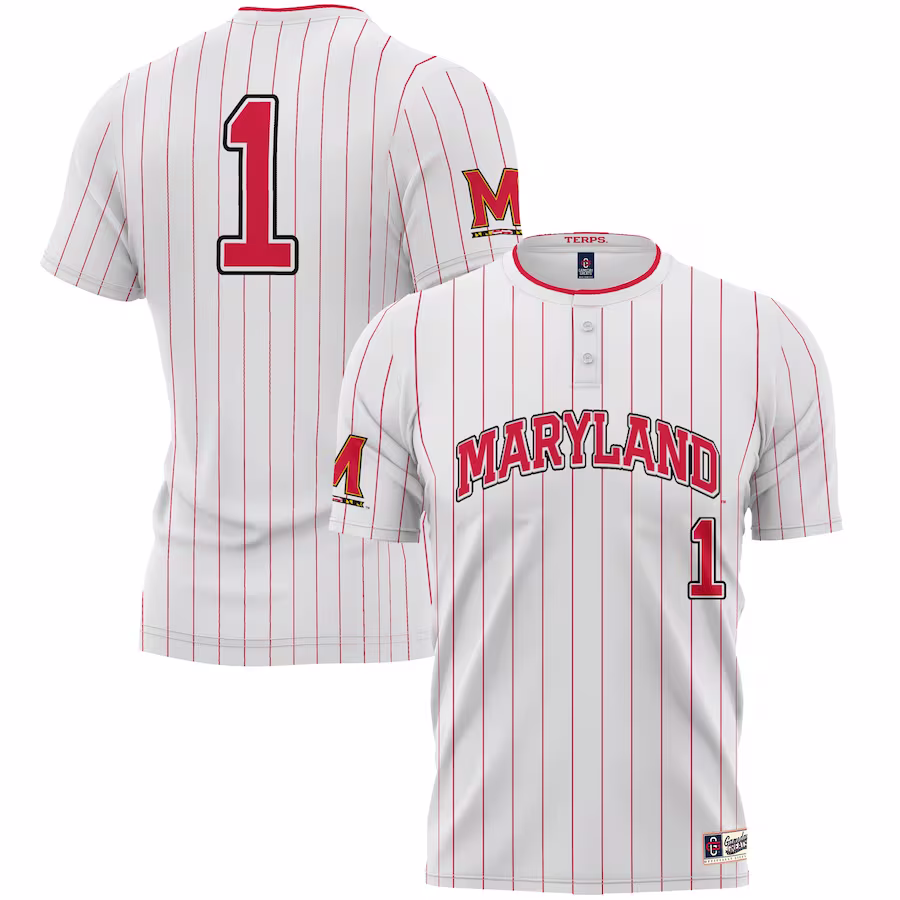 #1 Maryland Terrapins GameDay Greats Youth Lightweight Softball Jersey - White - Puhuasuan