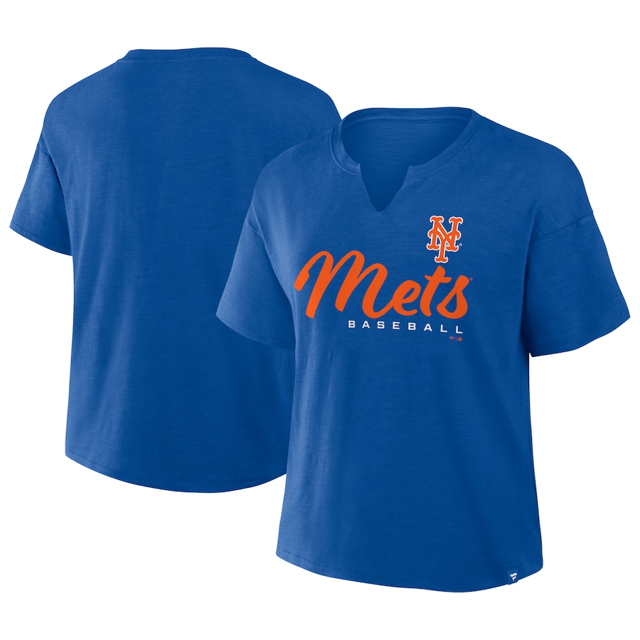 Women's New York Mets Profile Royal Plus Size Wordmark Notch Neck T-Shirt - Puhuasuan