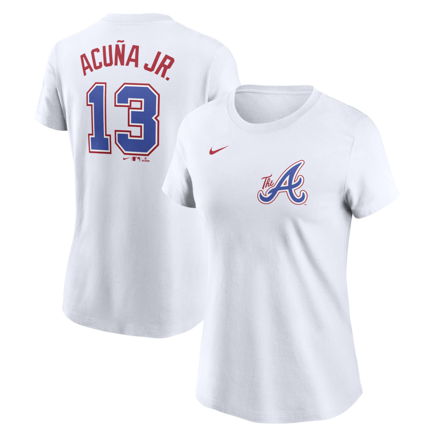 Women's Atlanta Braves Ronald Acuña Jr. Nike White 2024 City Connect Fuse Name & Number T-Shirt - Puhuasuan