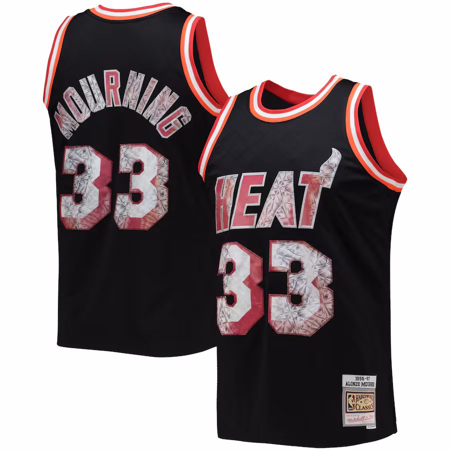 Men's Miami Heat Alonzo Mourning Mitchell & Ness Black 1996/97 Hardwood Classics NBA 75th Anniversary Diamond Swingman Jersey - Puhuasuan