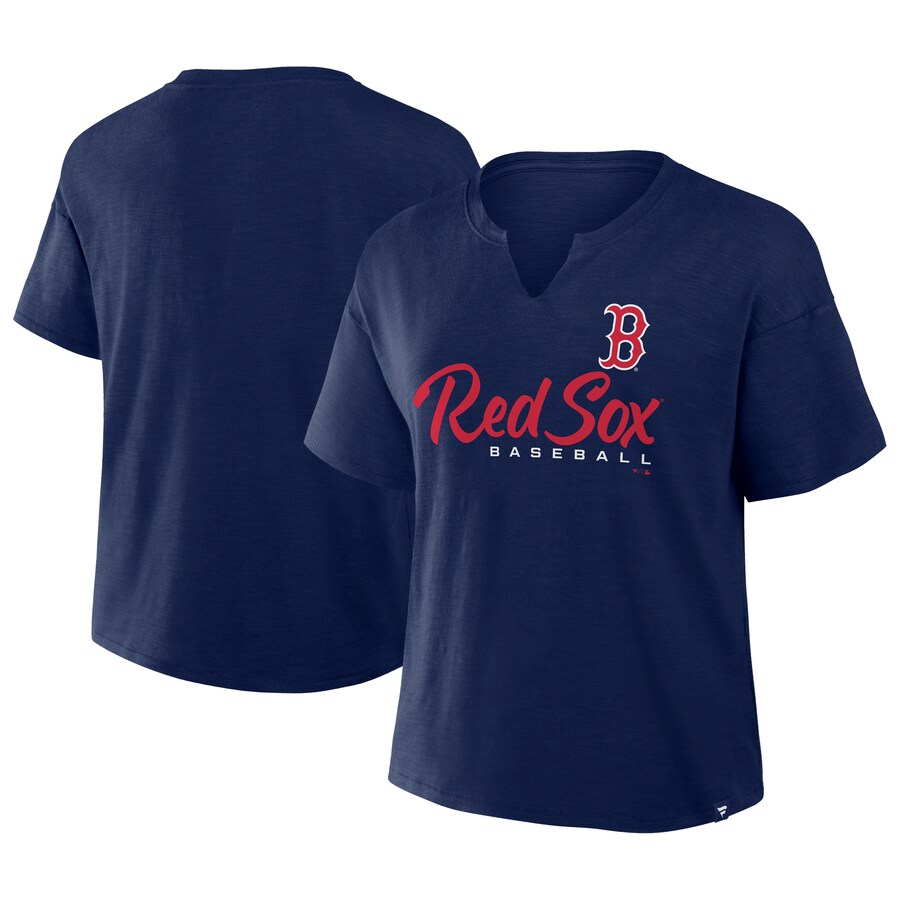 Women's Boston Red Sox Profile Navy Plus Size Wordmark Notch Neck T-Shirt - Puhuasuan