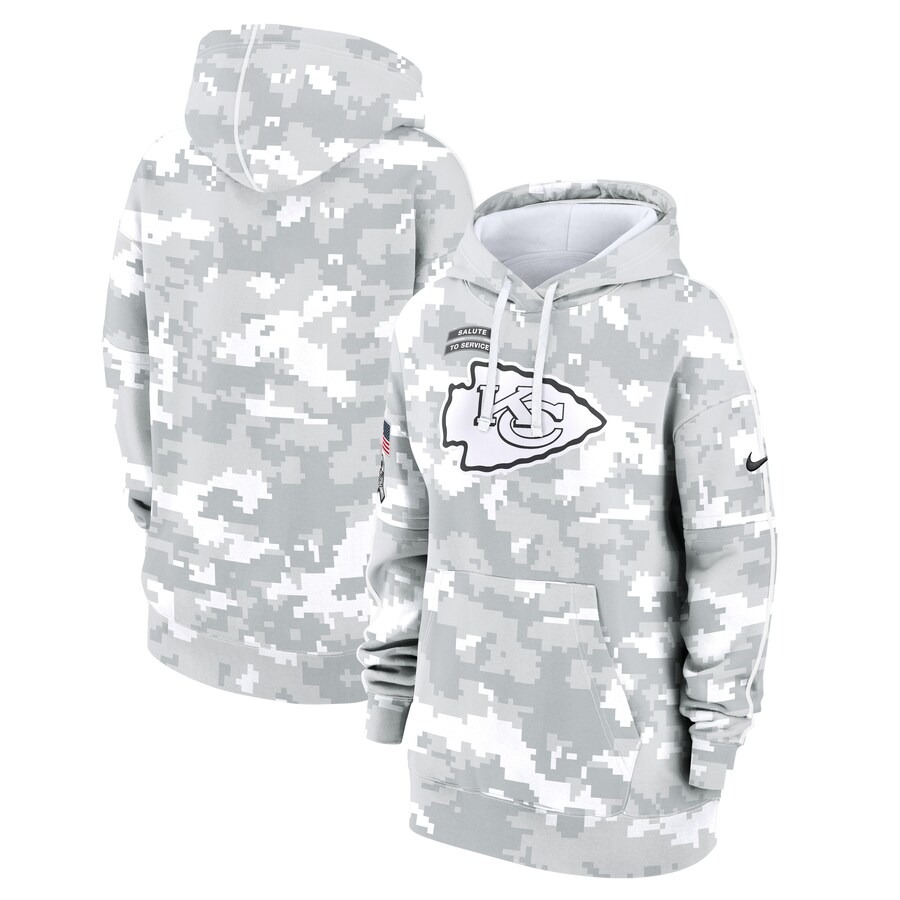 Women's Kansas City Chiefs Nike Arctic Camo 2024 Salute To Service Club Fleece Pullover Hoodie - Puhuasuan