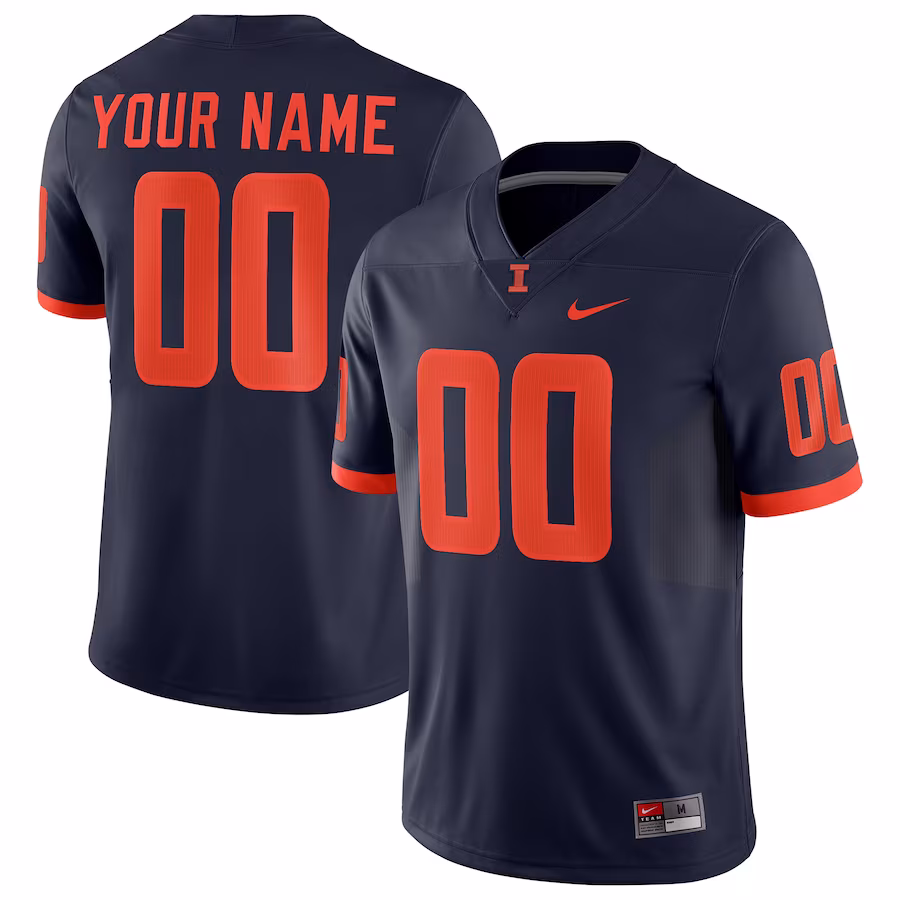 Illinois Fighting Illini Nike Football Custom Game Jersey - Navy - Puhuasuan