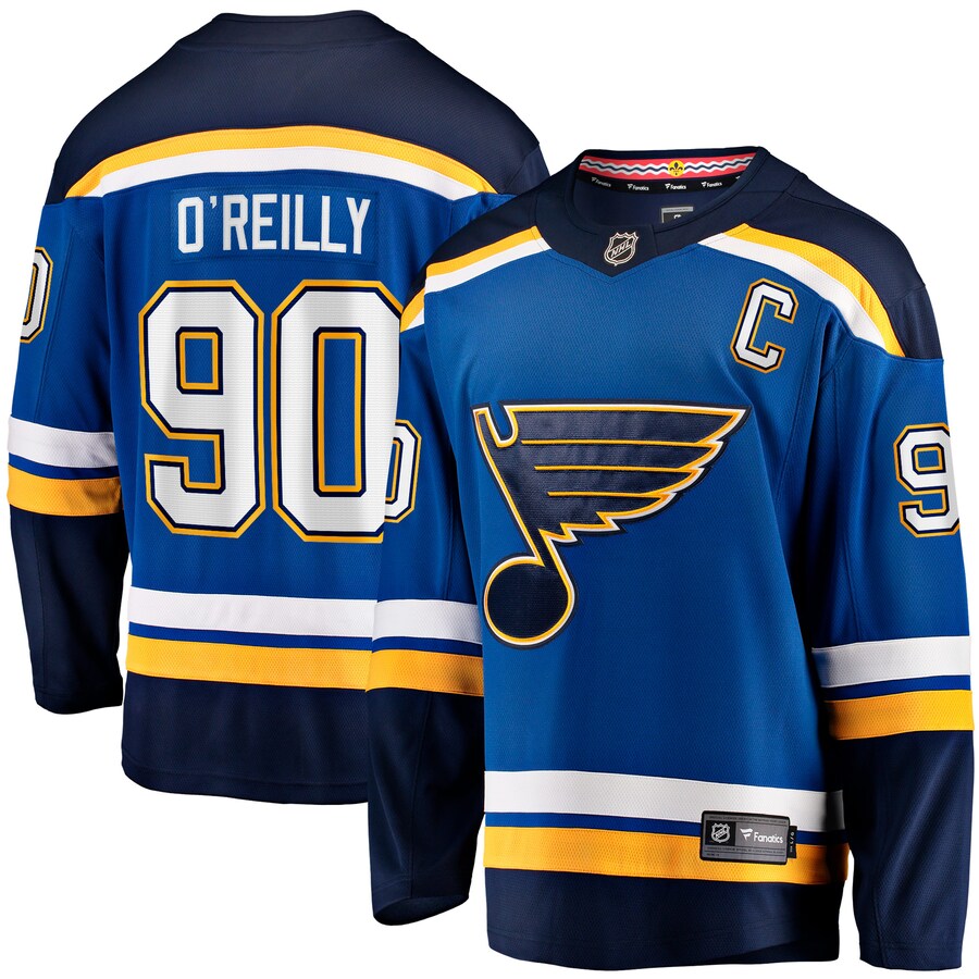 Men's St. Louis Blues Ryan O'Reilly Fanatics Branded Blue Home Captain Premier Breakaway Player Jersey - Puhuasuan