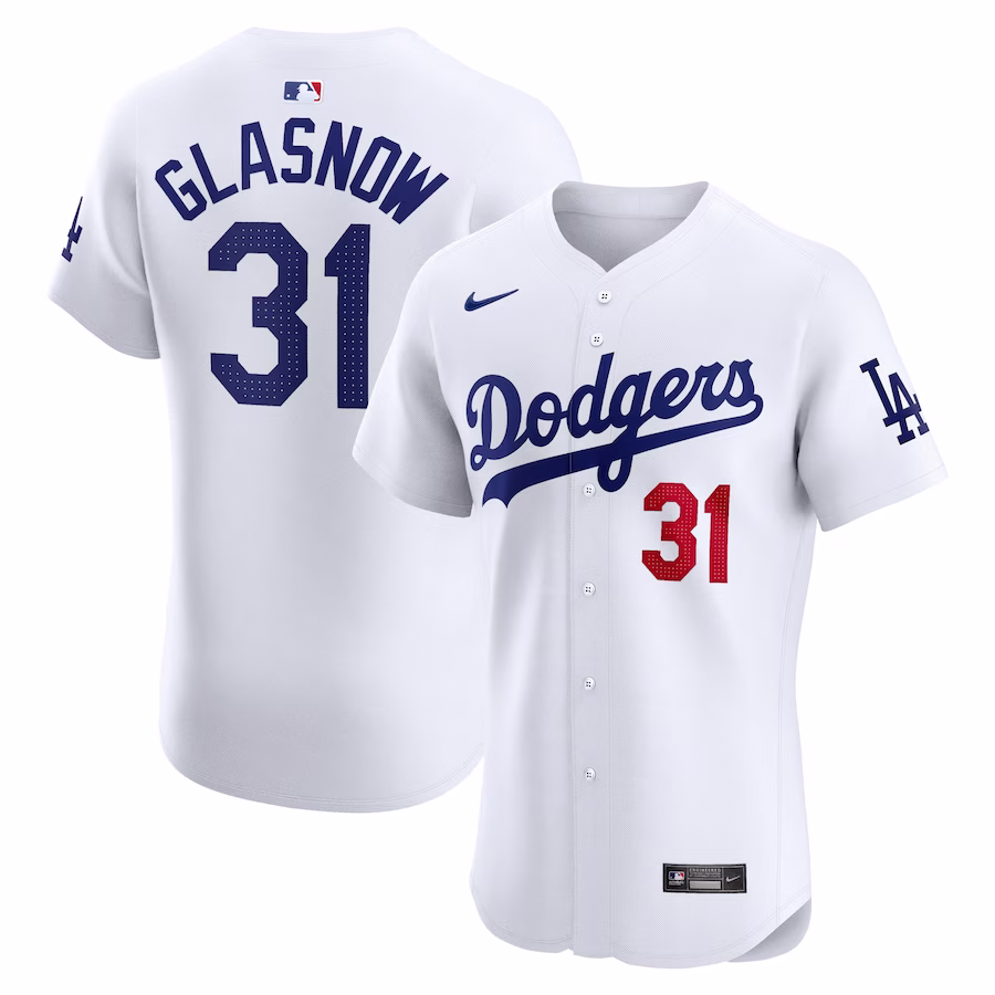 Men's Los Angeles Dodgers Tyler Glasnow Nike White Home Elite Player Jersey - Puhuasuan