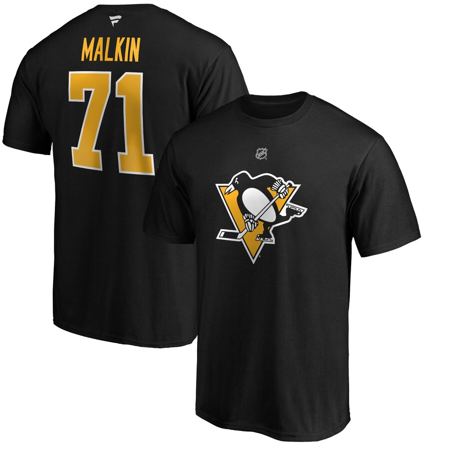 Men's Pittsburgh Penguins Evgeni Malkin Fanatics Black Team Authentic Stack Name & Number T-Shirt - Puhuasuan