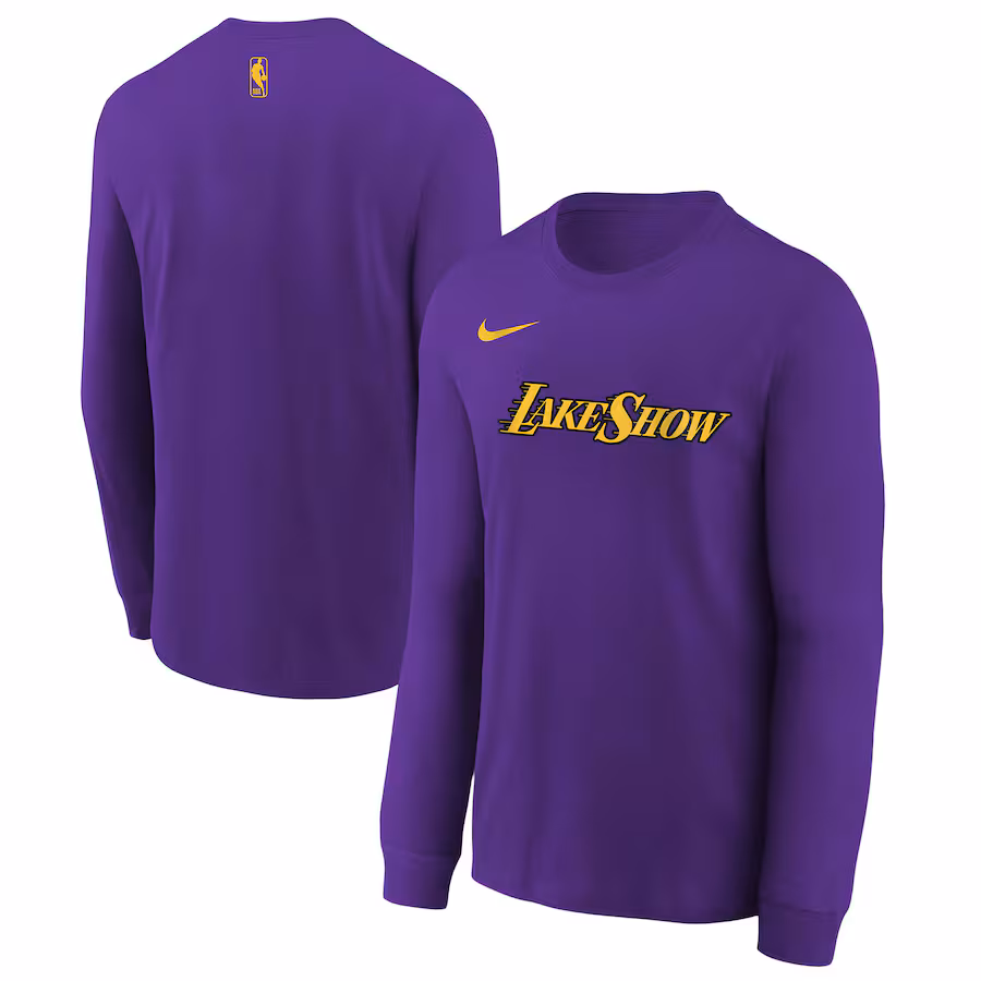 Youth Los Angeles Lakers  Nike Purple 2024/25 City Edition Wordmark Performance Long Sleeve T-Shirt - Puhuasuan