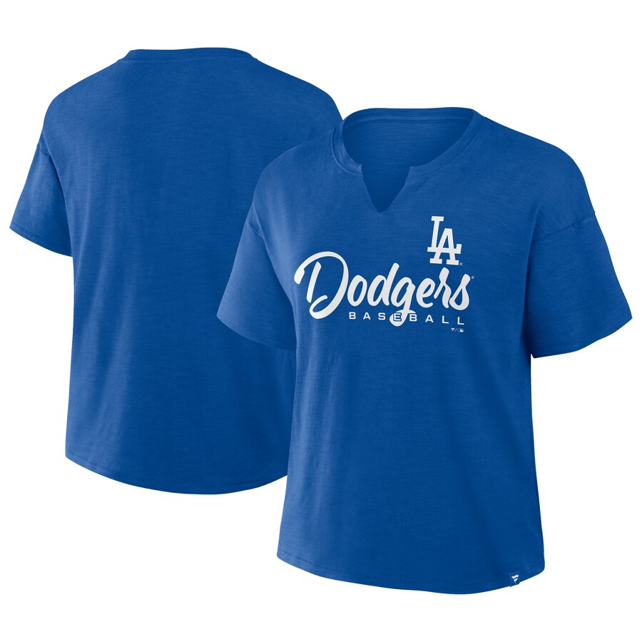 Women's Los Angeles Dodgers Profile Royal Plus Size Wordmark Notch Neck T-Shirt - Puhuasuan