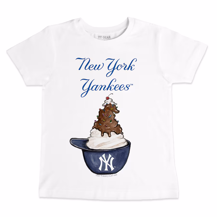 Youth New York Yankees Tiny Turnip White Sundae Helmet T-Shirt - Puhuasuan