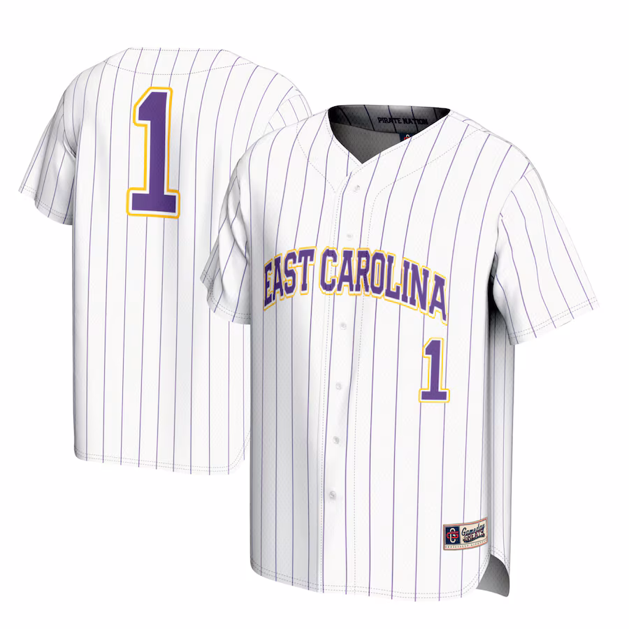 Youth GameDay Greats #1 White ECU Pirates Lightweight Baseball Jersey - Puhuasuan