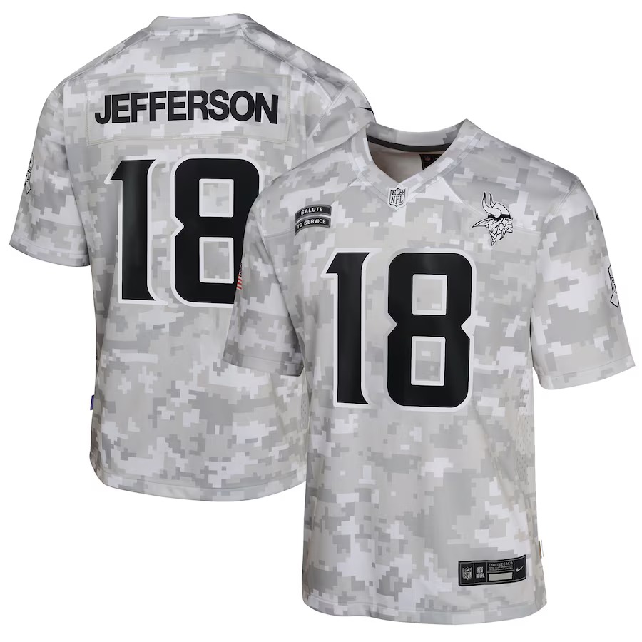 Youth Minnesota Vikings Justin Jefferson Nike Arctic Camo 2024 Salute to Service Game Jersey - Puhuasuan