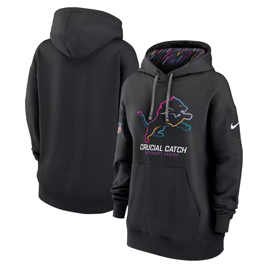 Women's Detroit Lions  Nike Black 2024 NFL Crucial Catch Club Pullover Hoodie - Puhuasuan