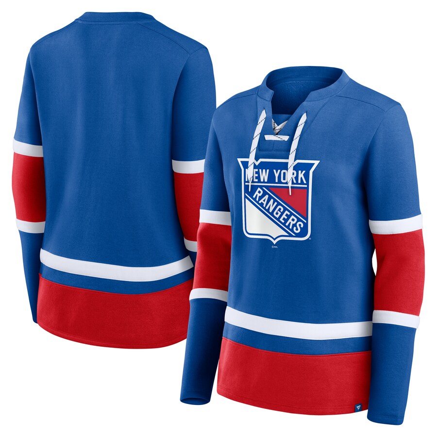 Women's New York Rangers Fanatics Blue Prime Time Lace-Up Long Sleeve T-Shirt - Puhuasuan