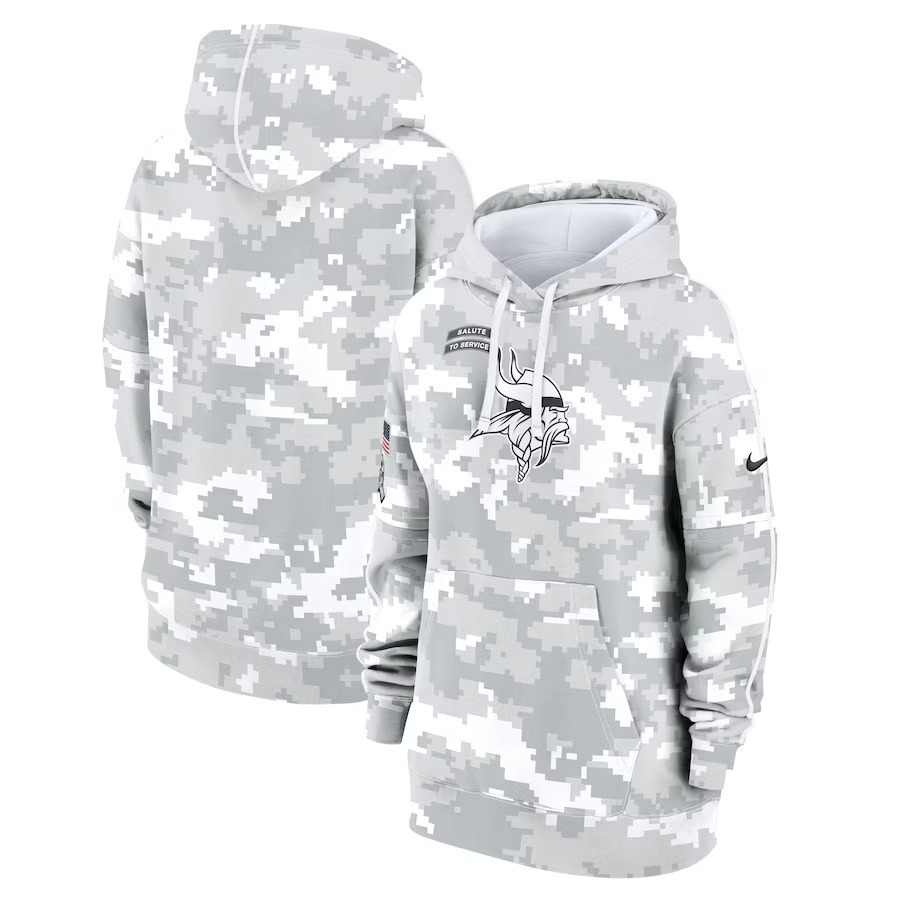 Men's Minnesota Vikings Nike Arctic Camo 2024 Salute to Service Club Fleece Pullover Hoodie - Puhuasuan