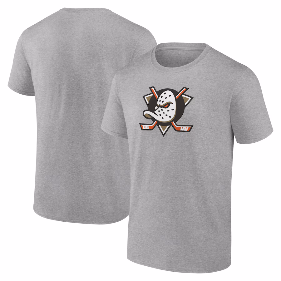 Men's Anaheim Ducks Heather Gray Primary Logo T-Shirt - Puhuasuan