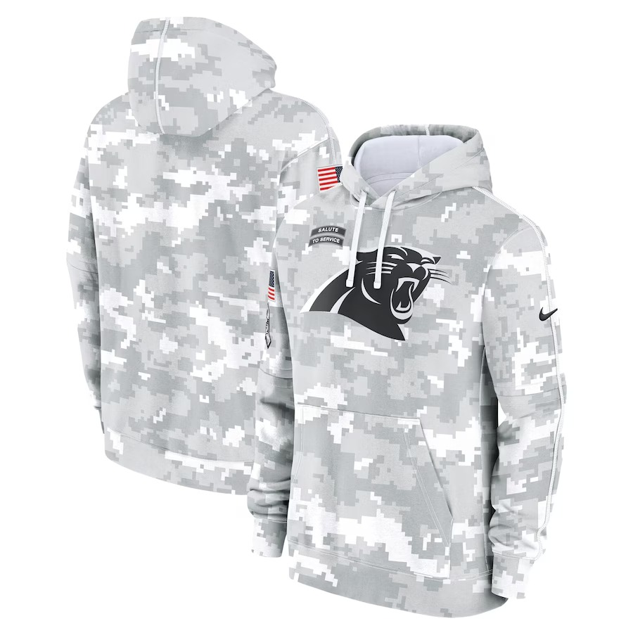 Men's Carolina Panthers Nike Arctic Camo 2024 Salute to Service Club Fleece Pullover Hoodie - Puhuasuan