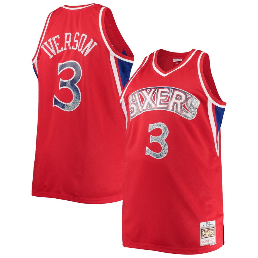 Men's Philadelphia 76ers Allen Iverson Mitchell & Ness Red Big & Tall 1996/97 NBA 75th Anniversary Diamond Swingman Jersey - Puhuasuan