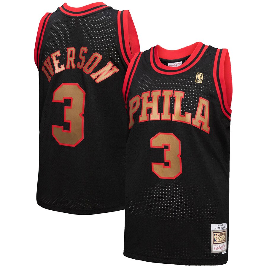 Men's Philadelphia 76ers Allen Iverson Mitchell & Ness Black 1996/97 Hardwood Classics Reload 3.0 Swingman Jersey - Puhuasuan