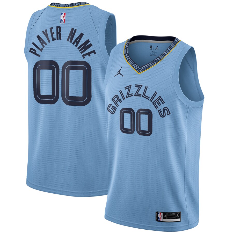 Men's Memphis Grizzlies Jordan Brand Light Blue Swingman Custom Jersey - Statement Edition - Puhuasuan