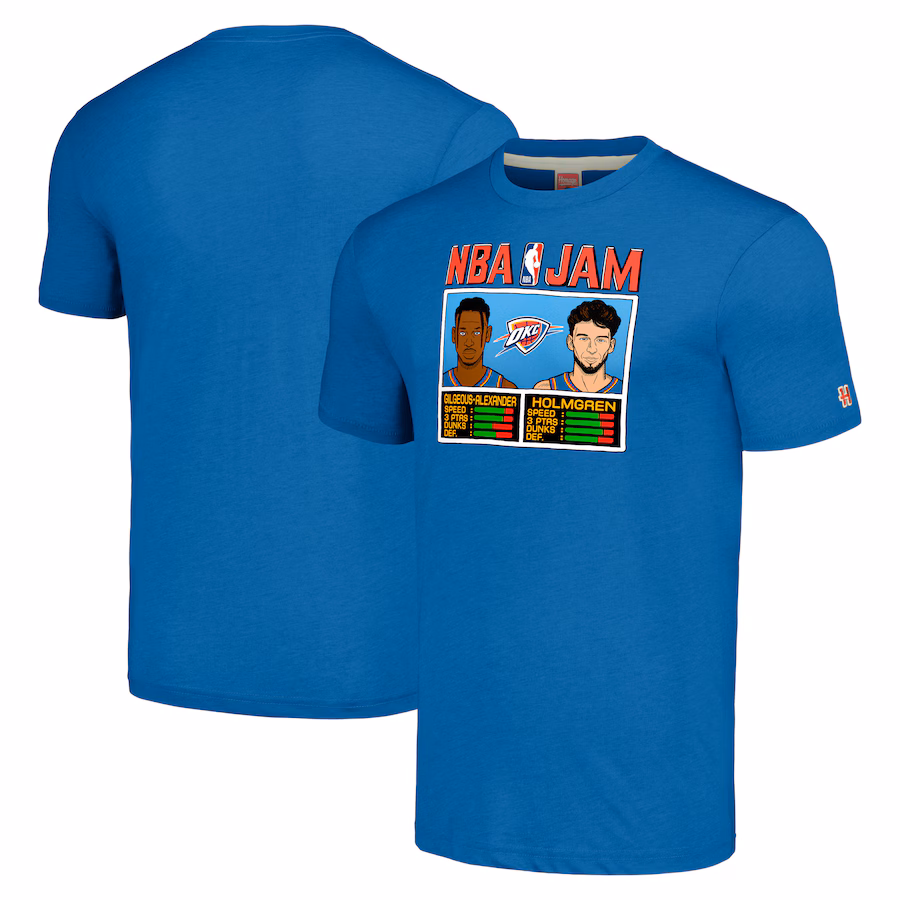 Unisex Oklahoma City Thunder Shai Gilgeous-Alexander & Chet Holmgren Homage Blue NBA Jam Tri-Blend T-Shirt - Puhuasuan