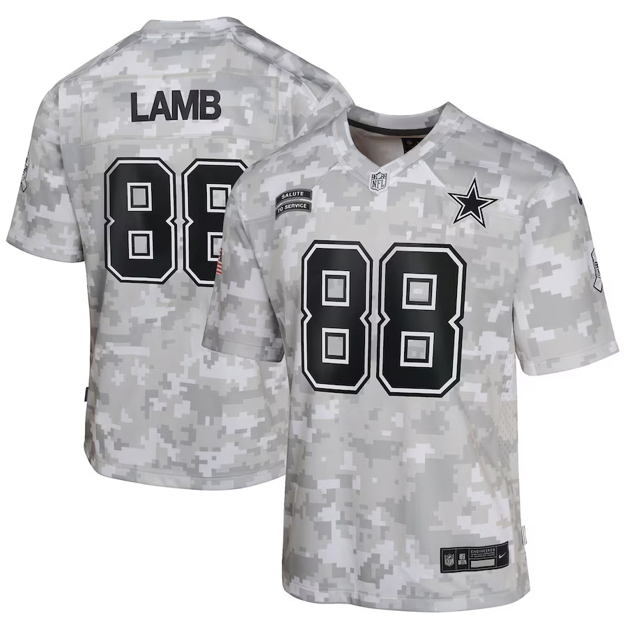 Youth Dallas Cowboys CeeDee Lamb Nike Arctic Camo 2024 Salute to Service Game Jersey - Puhuasuan