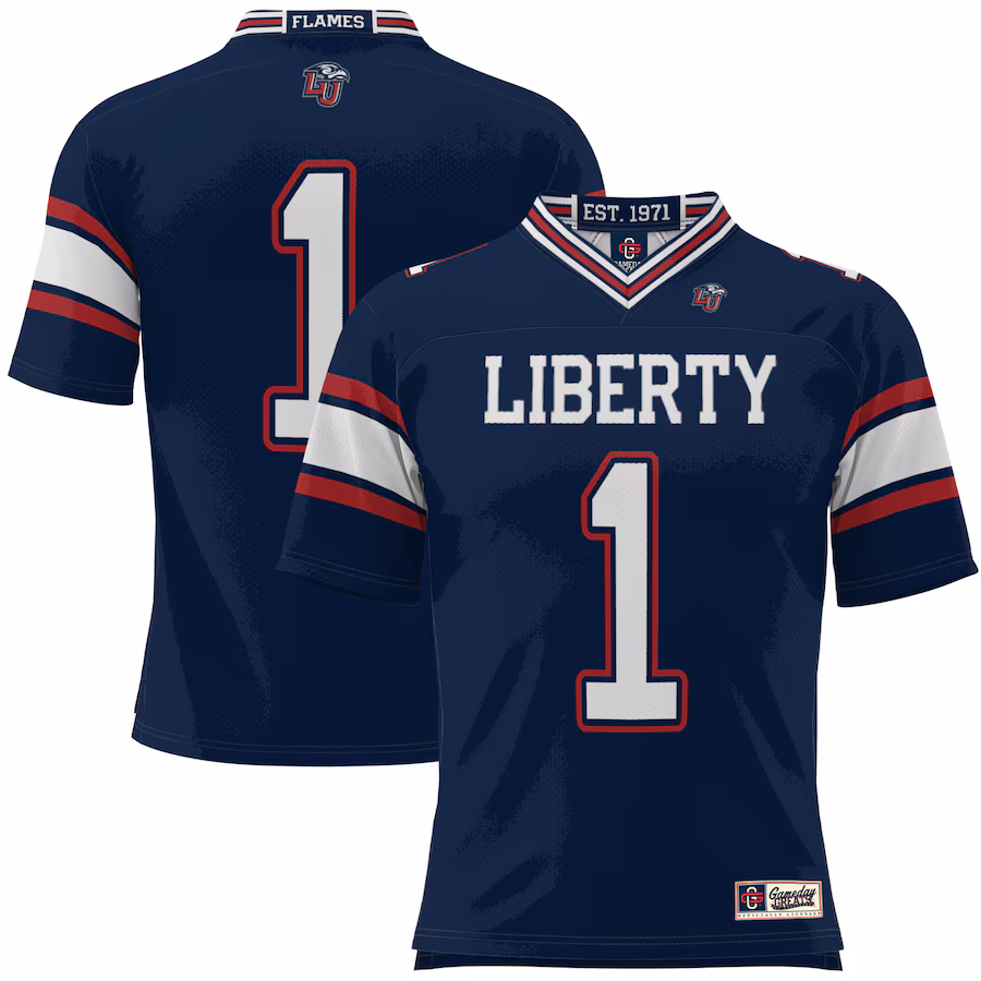 Men's GameDay Greats #1 Navy Liberty Flames Football Jersey - Puhuasuan