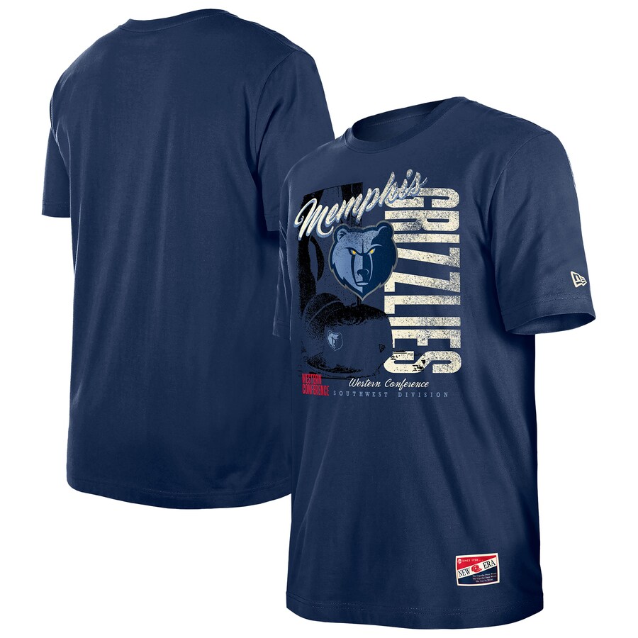 Men's Memphis Grizzlies  New Era Navy Distressed Throwback Vintage Color Pack T-Shirt - Puhuasuan