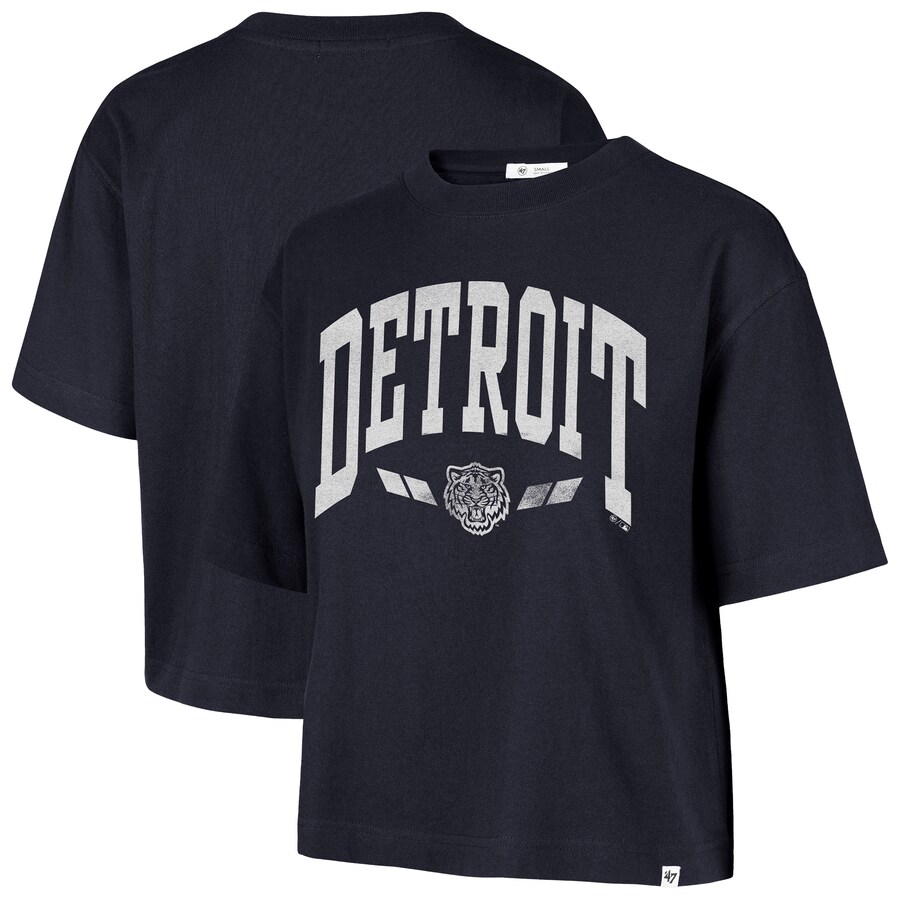 Women's Detroit Tigers '47 Navy City Connect Shale Drop Shoulder Cropped T-Shirt - Puhuasuan