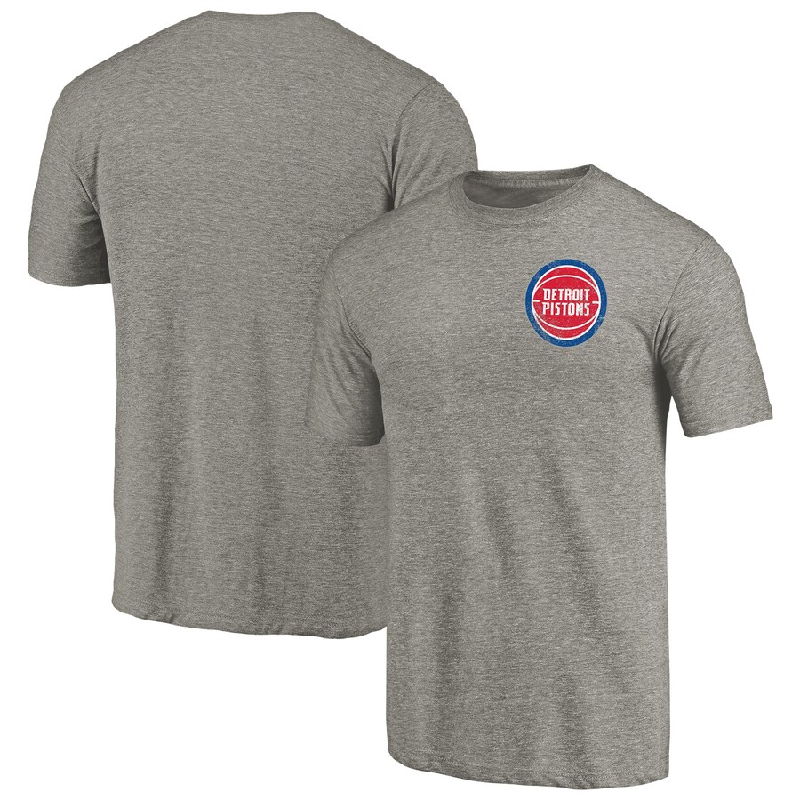 Men's Detroit Pistons Gray Primary Logo Left Chest Distressed Tri-Blend T-Shirt - Puhuasuan