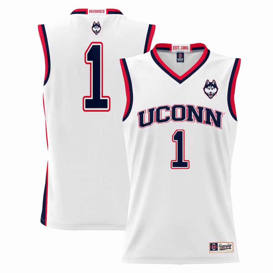 #1  UConn Huskies GameDay Greats  Lightweight Basketball Jersey - White - Puhuasuan