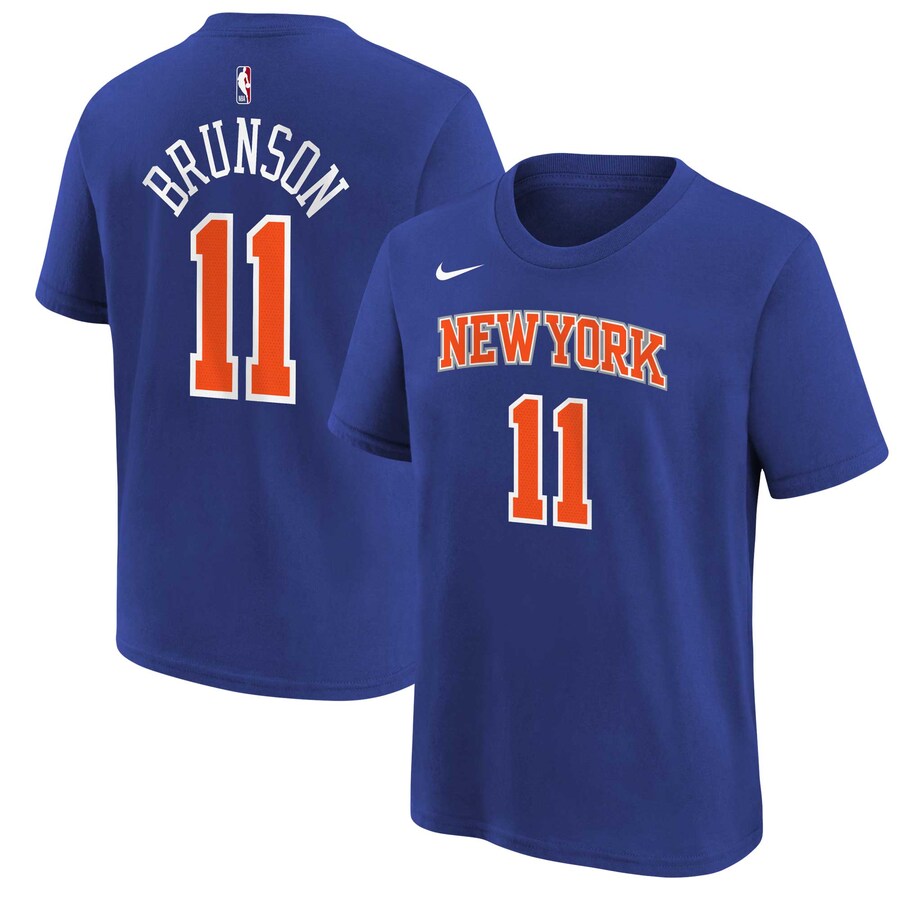 Youth New York Knicks Jalen Brunson Nike Blue Icon Name & Number T-Shirt - Puhuasuan