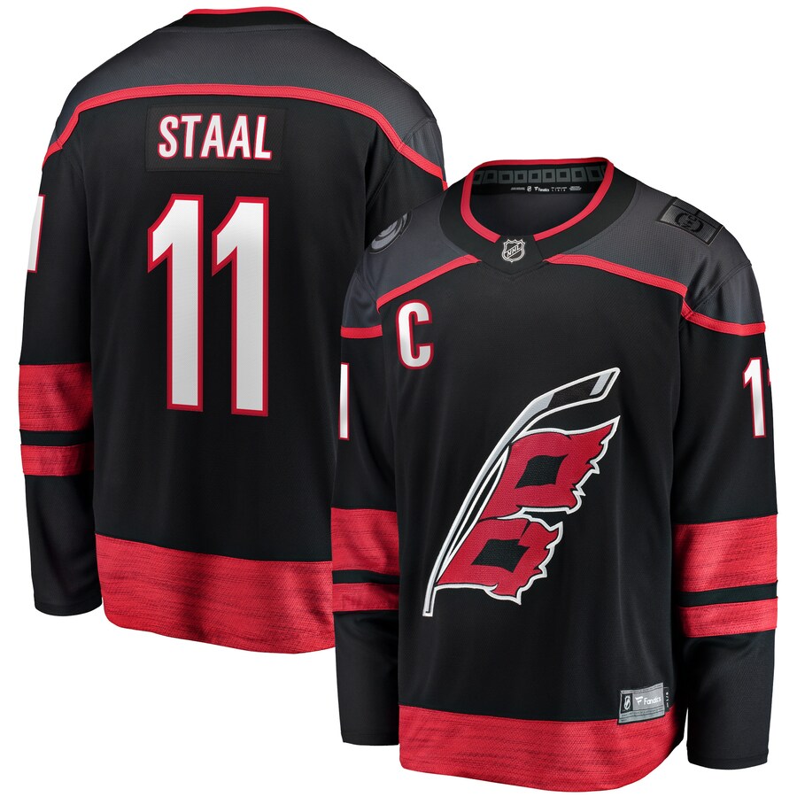 Men's Carolina Hurricanes Jordan Staal Fanatics Branded Black Home Captain Patch Breakaway Player Jersey - Puhuasuan