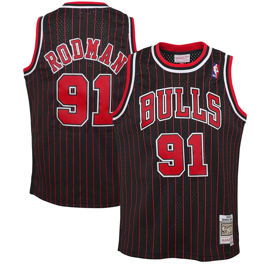 Youth Chicago Bulls Dennis Rodman Mitchell & Ness Black 1995/96 Hardwood Classics Swingman Jersey - Puhuasuan