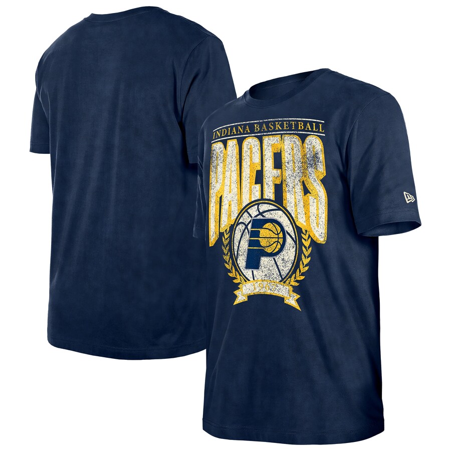 Men's Indiana Pacers  New Era Navy Hardwood Classics Oversized Boxy Mineral Wash T-Shirt - Puhuasuan