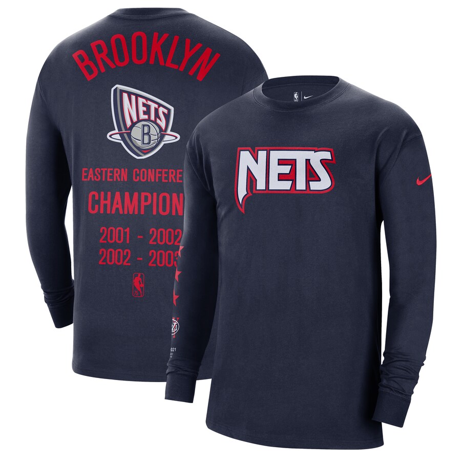 Men's Brooklyn Nets Nike Navy 2021/22 City Edition Courtside Heavyweight Moments Long Sleeve T-Shirt - Puhuasuan
