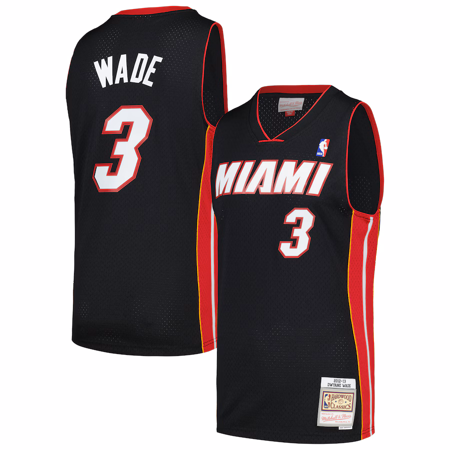 Men's Miami Heat Dwyane Wade Mitchell & Ness Black 2012/13 Hardwood Classics Swingman Jersey - Puhuasuan