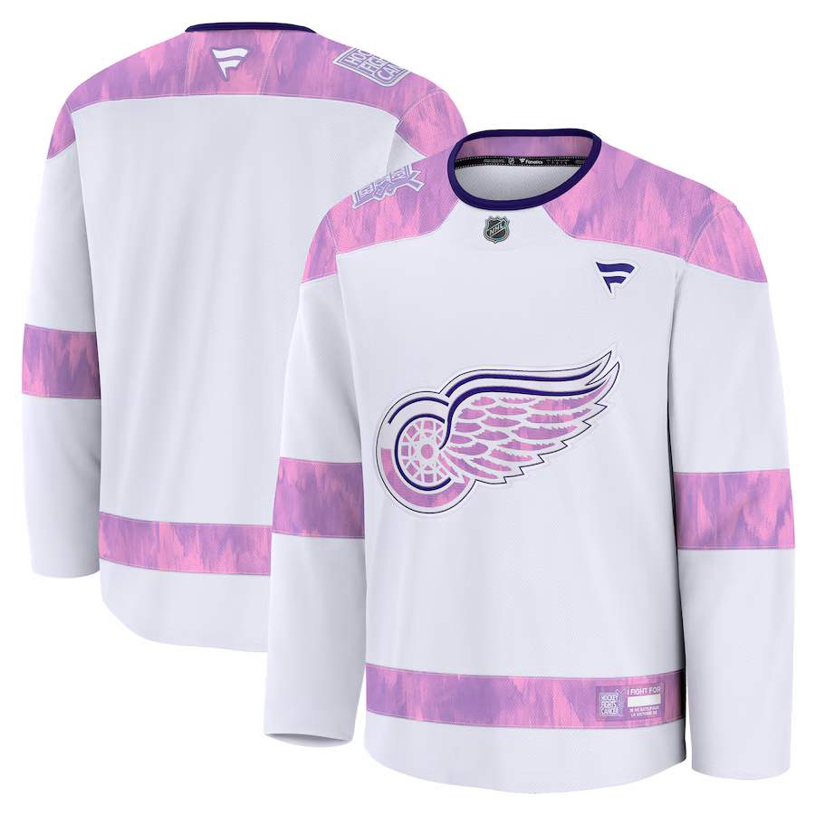 Men's Detroit Red Wings Fanatics White 2024 Hockey Fights Cancer Practice Jersey - Puhuasuan