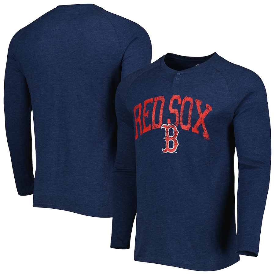 Men's Boston Red Sox Concepts Sport Heather Navy Inertia Raglan Long Sleeve Henley T-Shirt - Puhuasuan