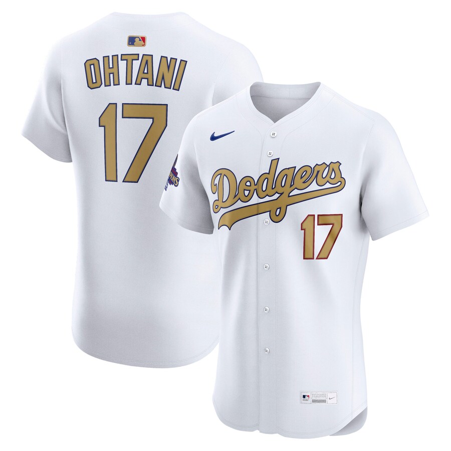 Men's Los Angeles Dodgers Shohei Ohtani Nike White 2025 Gold Collection Elite Jersey - Puhuasuan