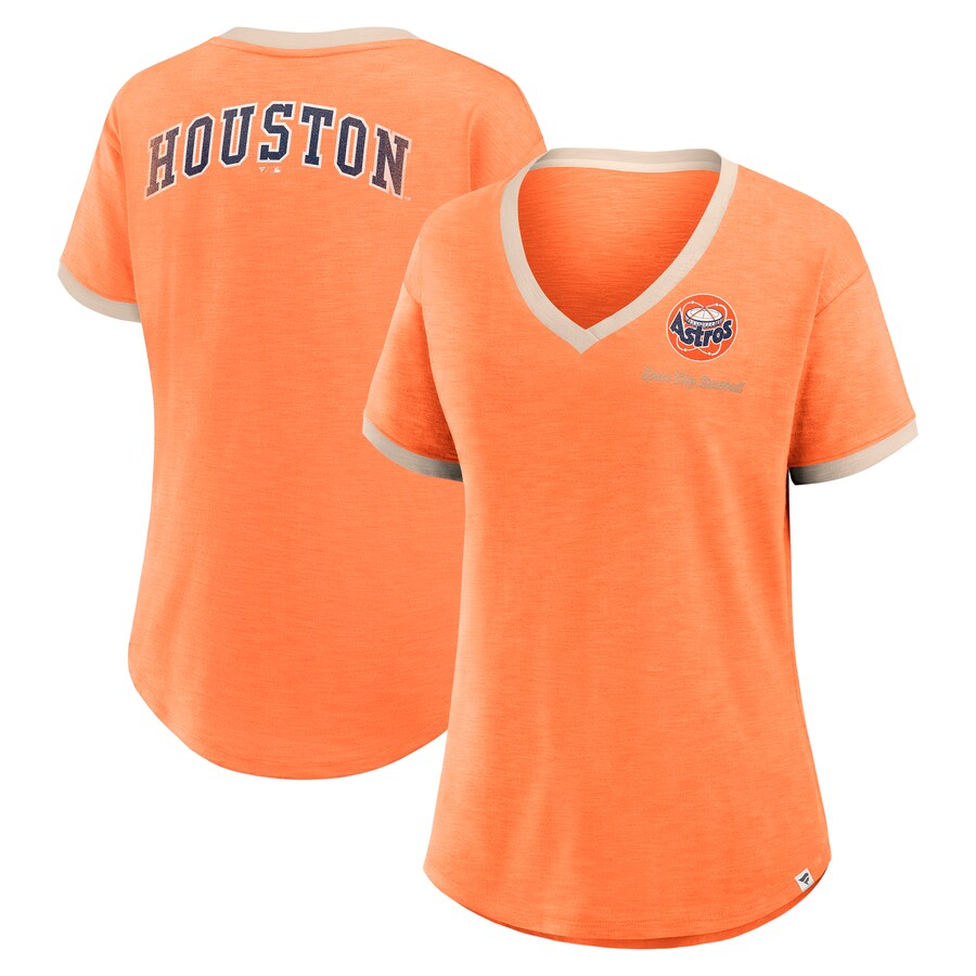 Women's Houston Astros Fanatics Orange Binge Worthy Stadium Slub V-Neck T-Shirt - Puhuasuan
