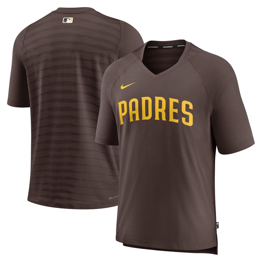 Men's San Diego Padres Nike Brown Authentic Collection Pregame Raglan Performance V-Neck T-Shirt - Puhuasuan